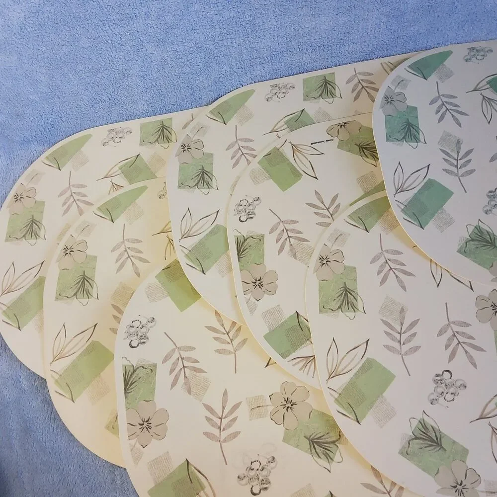 (7) Vintage Corelle Coordinates Placemats Green Floral Leaves Oval Reversible